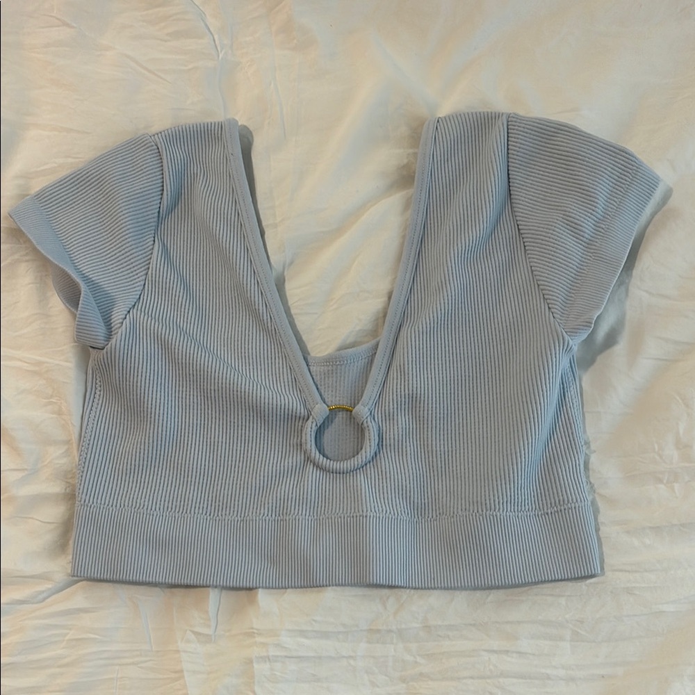 Aerie Blue Cap Sleeve Cut Out Bodysuit